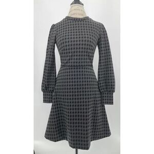 ANN TAYLOR Black and White Mock Neck Plaid Flare Dress US 2 PETITE